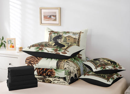 Erosebridal Black Bear Bedding Set 7 Pieces,Farmhouse Cabin Hunting Queen Comforter Set with Sheets Rustic Forest Animals Bed in a Bag for Kids Teens Men Woodland Country Lodge Bed Sets