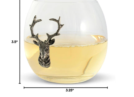 Vagabond House Elk/Deer Stemless Wine Glass, Premium Hand-Blown Crystal, Rustic Lodge Style, Perfect for Red/White Wine, 3.25" Tall, 8 oz - Sold as Single Glass