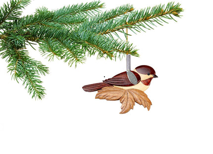 Bird Ornaments - Chickadee Christmas Ornament 2026 Black Capped Chickadee Ornament Two-Tone Wood Christmas Ornament - Intarsia Design - Comes in A Gift Box So It's Ready for Giving