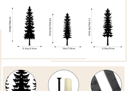 Metal Pine Tree Wall Art Decor, Black, 3 Pieces