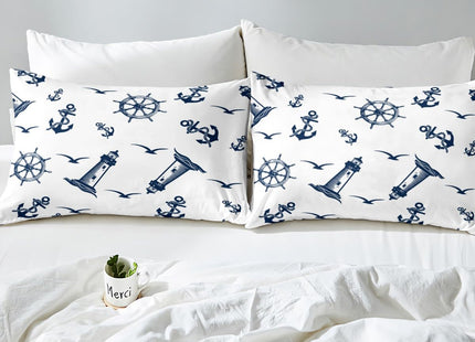 Feelyou Nautical Anchor Decor White Blue Bedding Set Twin Size Duvet Cover Set for Boys Girls Teens Ocean Duvet Cover Breathable Zipper Closure 2 Count 1 Duvet Cover & 1 Pillow Case