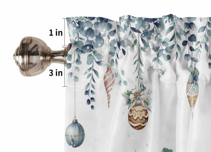Blue Snowman Christmas Kitchen Curtain Set, Coastal Xmas Tree Curtains Valance and Tier 36 Inch Length, Farmhouse Eucalyptus Rod Pocket Kitchen Window Short/Half/Small Tier Starfish Curtain Drapery