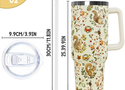 Nqhsionv Fall Squirrel Tumbler with Handle and Straw 40 oz Squirrel Cup Coffee Travel Mug Stainless Steel Insulated Water Bottle Cute Squirrel Stuff Decor Gifts for Squirrel Lovers Women Grils