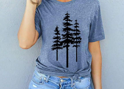 Pine Tree T Shirts for Women Nature Outdoor Shirts Cotton Tees Blue,M
