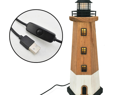 Wooden Lighthouse Decor with LED Light Nautical Tabletop Centerpiece