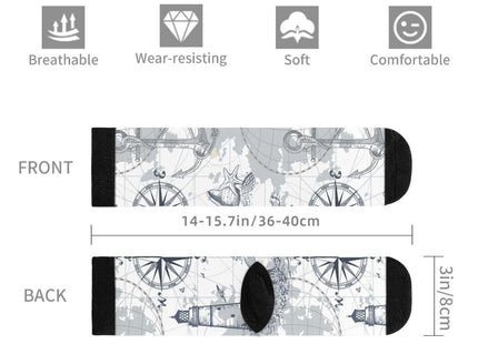 Aoojanu Submarine World, Lighthouse, Anchor ?¨º?Chart And Compass Men'S Novelty Crew Socks Casual Funny Crazy Dress Socks