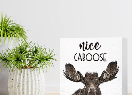 SJNH Funny Wood Sign - Caboose Moose Decor for Bathroom, Toilet, Restroom or Home Tabletop, Desk - Farmhouse Style