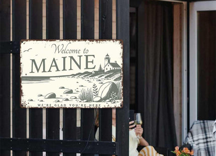 Funny Signs Metal Tin Poster 8x12inch Welcome - Maine Home Wall Art Decoration Painting For Home Yard Sign Outdoor Lawn Garden Office Decor