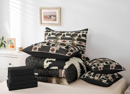 Erosebridal Rustic Cabin Queen Comforter Set with Sheets 7 Piece Western Bear Elk Deer Bed in A Bag Farmhouse Lodge Wildlife Bedding Sets for Men Adults Country Forest Hunting Bed Set Pine Tree Decor