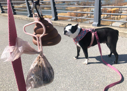 The dooloop Hands Free Dog Poop Holder - Carry Pet Waste Bag with Attachable Leash Accessory for Dog Walking. Now made with Recycled/Recyclable Plastic. Maine, USA (City Set) Pink, Charcoal