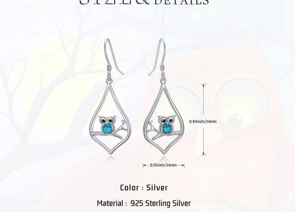Owl Earrings Sterling Silver Cute Animal Turquoise Dangle Drop Earrings Owl Jewelry Gifts for Women Birthday