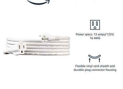 Amazon Basics Extension Cord, 10 Ft, 3-Prong Outlet Extender, Indoor Use, 13 Amps, 125V, White