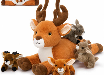MorisMos Plush Deer Stuffed Animal, 18" Mommy Stuffed Deer with 4 Babies