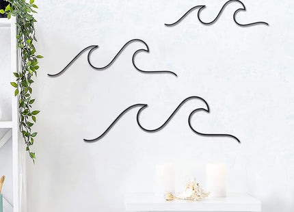 Qmetalart Wave Black Metal Wall Art, Coastal Ocean Home Decor