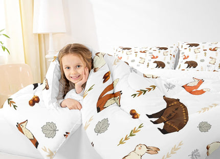 Feelyou Jungle Animal Comforter Set Twin Size Cute Bear Bedding Set Cabin