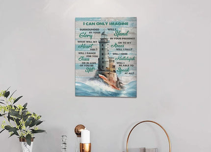 Lighthouse Wall Art Nautical Decor Beach Coastal Ocean Pictures Wall Decor Lighthouse Christian Scriptures Canvas Painting Prints I Can Only Imagine Modern Artwork Home Decor for Bathroom Bedroom 12"x 16"