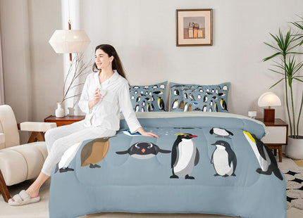 Erosebridal Cartoon Penguin Comforter Set 7 Piece Bed in A Bag Twin