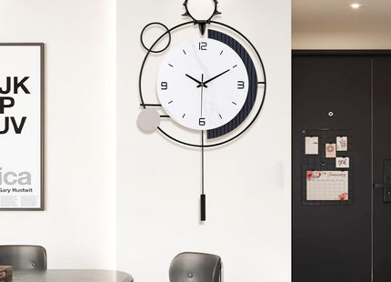 Large Wall Clocks for Living Room Decor, Modern Pendulum Wall Clock Silent Quartz Battery Operated Non-Ticking, Black Metal Deer Clock for Living Room Kitchen Bedroom Home Wall Decor,13x25inch
