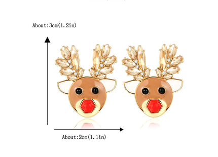 ENSKEFEN Cute Deer Earrings for Women Novelty Christmas Reindeer Earrings Crystal Xmas Elk Deer Earring Statement Festive Christmas Jewelry