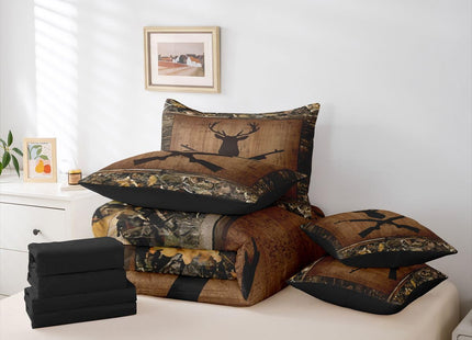 Feelyou Deer Comforter Set with Sheets 7 Piece Twin Size Rustic Hunting Bedding Set for Kids Boys Girls Cabin Lodge Deer Bed in a Bag Farmhouse Nature Wildlife Room Decor Antlers