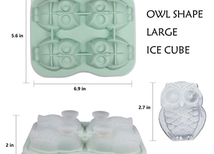 Cute Owl Ice Cube Mold, Owl Shapes Ice Cube Tray, Silicone Ice Mold Fun Shapes, Make 4 Large Owl Ice Balls for Whiskey Cocktails Drinks, Green