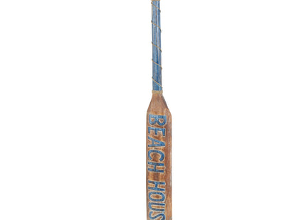 Deco 79 Wood Paddle Home Wall Decor Beach House Sign Wall Sculpture with Blue Accents and Rope Detail, Wall Art 6" x 2" x 47", Brown