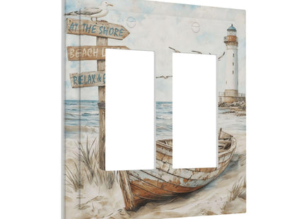 Nautical Coastal Ocean Beach Seasides Sailboat Lighthouse Decorative Outlet Covers 2 Gang Double GFCI Rocker Electrical Wall Panels Light Switch Cover Plate for Farmhouse Home Decor