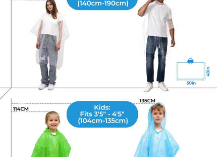 SANXINHT Disposable Rain Poncho Family 10 Pack for Adults & Kids with Hood - 2X-Thicker for Theme Parks, Travel & Outdoors