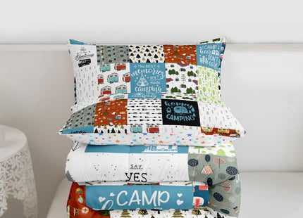 Erosebridal Kids Camper Comforter Set Twin Size Happy Camping Bedding Set for Boys Girls,Rv Accessories Quilt for Inside Travel Trailers,Rustic Woodland Travel Duvet Insert with 1 Pillow Case