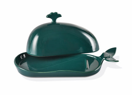 Porcelain Butter Dish for Countertop, Cute Whale Design, Ceramic Butter Dish with Handle, Funny Butter Storage Container, Ideal Gifts for Housewarming, Green