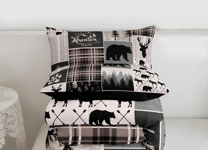 Buffalo Patchwork Full Size Bedding Set, Hunting Bear Deer Comforter Set
