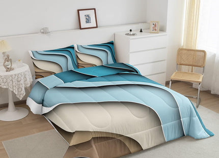 Erosebridal Sea Waves Bedding Set Ocean Coastal Beach Comforter Sets,Abstract Ocean Wave Duvet Geometric Stripes Quilt Set Ultra Soft Cozy Microfiber Down Comforter Full 3Pcs for Kids Teen Adults