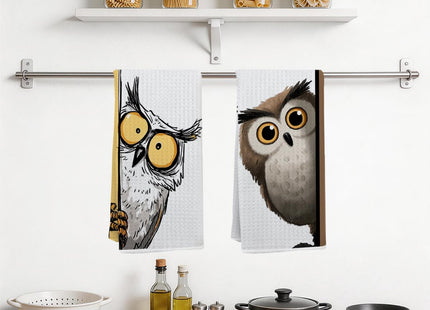 2 Pcs Cute Owl Kitchen Towels, Funny Owls Decor Tea Towels 14 x 24 Inches