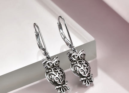 YAFEINI Owl Earrings for Women 925 Sterling Silver Dangle Leverback Bird Earrings Owl Jewelry for Women