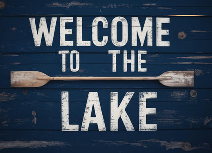 Rustic Welcome to The Lake Metal Sign 8x12 In Coastal Home Decor for Indoor/Outdoor Use in Home Bar Garage Cafe Lake House Decor Nautical Theme Art