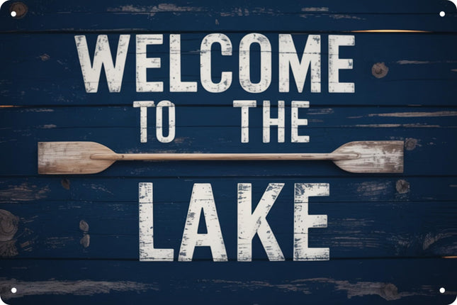 Rustic Welcome to The Lake Metal Sign 8x12 In Coastal Home Decor for Indoor/Outdoor Use in Home Bar Garage Cafe Lake House Decor Nautical Theme Art