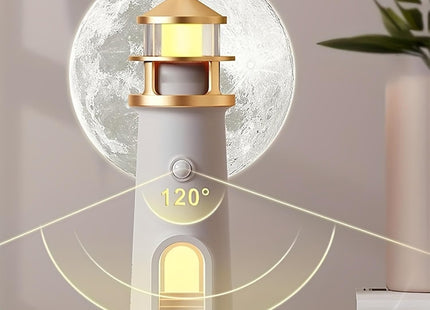 IFTHFOUR Moon Lighthouse Projector Night Light with Motion Sensor - Rechargeable LED Galaxy Table Lamp, Moon Lamp for Kids, Bedroom, Nursery Decor - Perfect Christmas, Birthday Gift for Boys & Girls