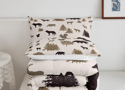 Bear Comforter Set Kids Boys Girls,Rustic Elk Moose Squirrel Wolf Twin