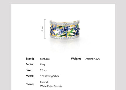 Santuzza 925 Sterling Silver Blue Dragonfly Openwork Ring Cubic Zirconia Enamel Dragonfly Ring Vintage Ring for Women (6)