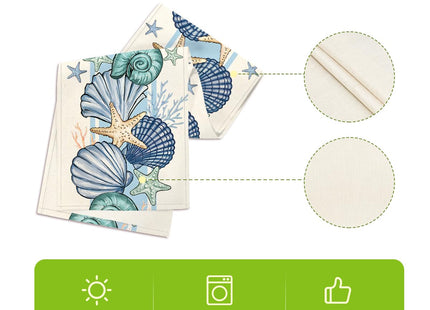 Artoid Mode Sea Shell Starfish Summer Table Runner,Spring Ocean Kitchen Dining Table Decoration for Home Party Decor 13x72 Inch