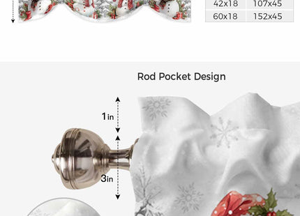 Christmas Snowman Tie Up Window Valances for Kitchen Winter Gray Snowflake Rod Pocket Curtain Valances Pine Tree Short Topper for Small Windows Valance Curtains for Bedroom Living Room 42" x 12"