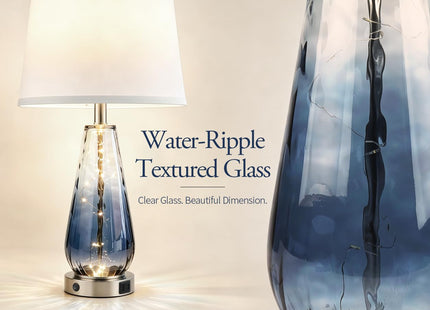 27'' Blue Table Lamps Set of 2, Large Glass Lamps, Modern Coastal Lamps