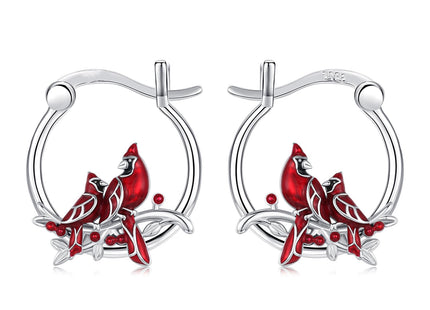 JUSTKIDSTOY Cardinal Earrings 925 Sterling Silver 2 Red Bird Hoop Earrings Jewelry Cardinal Gifts for Women Mother Grandma