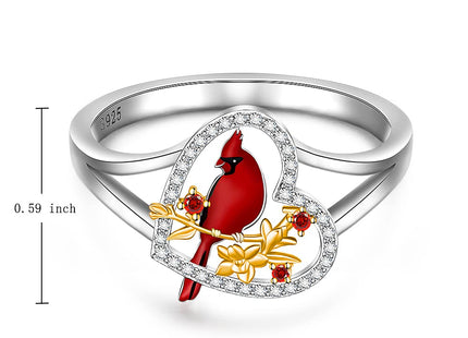 Fenthring Red Cardinal Gifts Rings for Women Sterling Silver Cardinal Ring