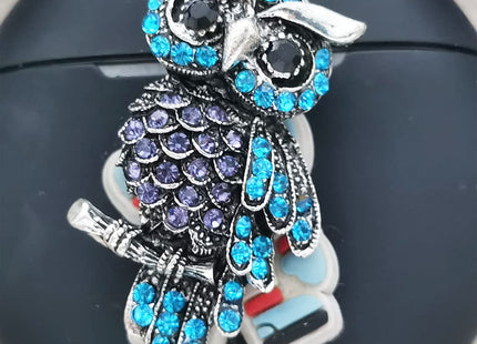 Exquisite Rhinestone Owl Brooch Cute Animal Full Crystal Owl Brooch Pin for Women Christmas Enamel Xmas Party Decor Gift (L:Anti-silver Owl)