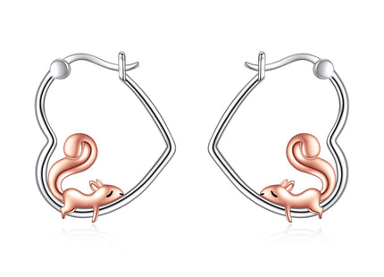 YFN Squirrel Earrings Sterling Silver Animal Heart Hoop Earrings Dangle Drop Dangling Cute Jewelry Squirrel Gifts for Women
