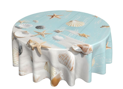 mutakin Starfish on Blue Wooden Board Tablecloth Summer Sea Round Table Cover Washable Table Cloth for Home Kitchen Party Picnic 60 Inch