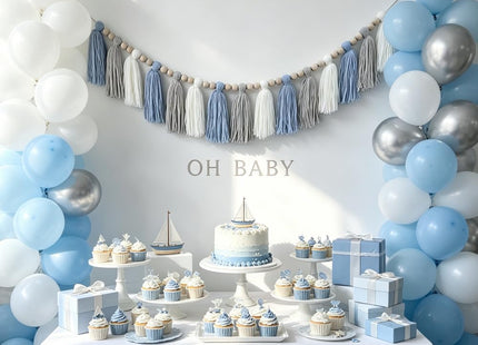 DrCor Coastal Blue White Tassel Garland – Boho Decor