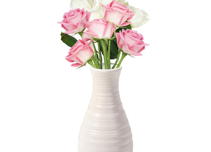 Unbreakable Vase for Flowers, Ceramic Look Plastic Vase for Home Decor, Living Room, Table (Seashell White)