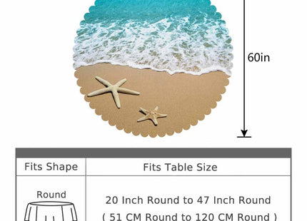 AOYEGO Summer Beach Round Tablecloth 60 Inch Sea Wave Starfish On Sand Table Cloth Polyester Tablecloths for Home Decor, Parties, Picnic